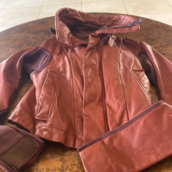 Rick Owens knit and leather bikers jacket blood 🩸 red 42/S - Picture 8 of 16